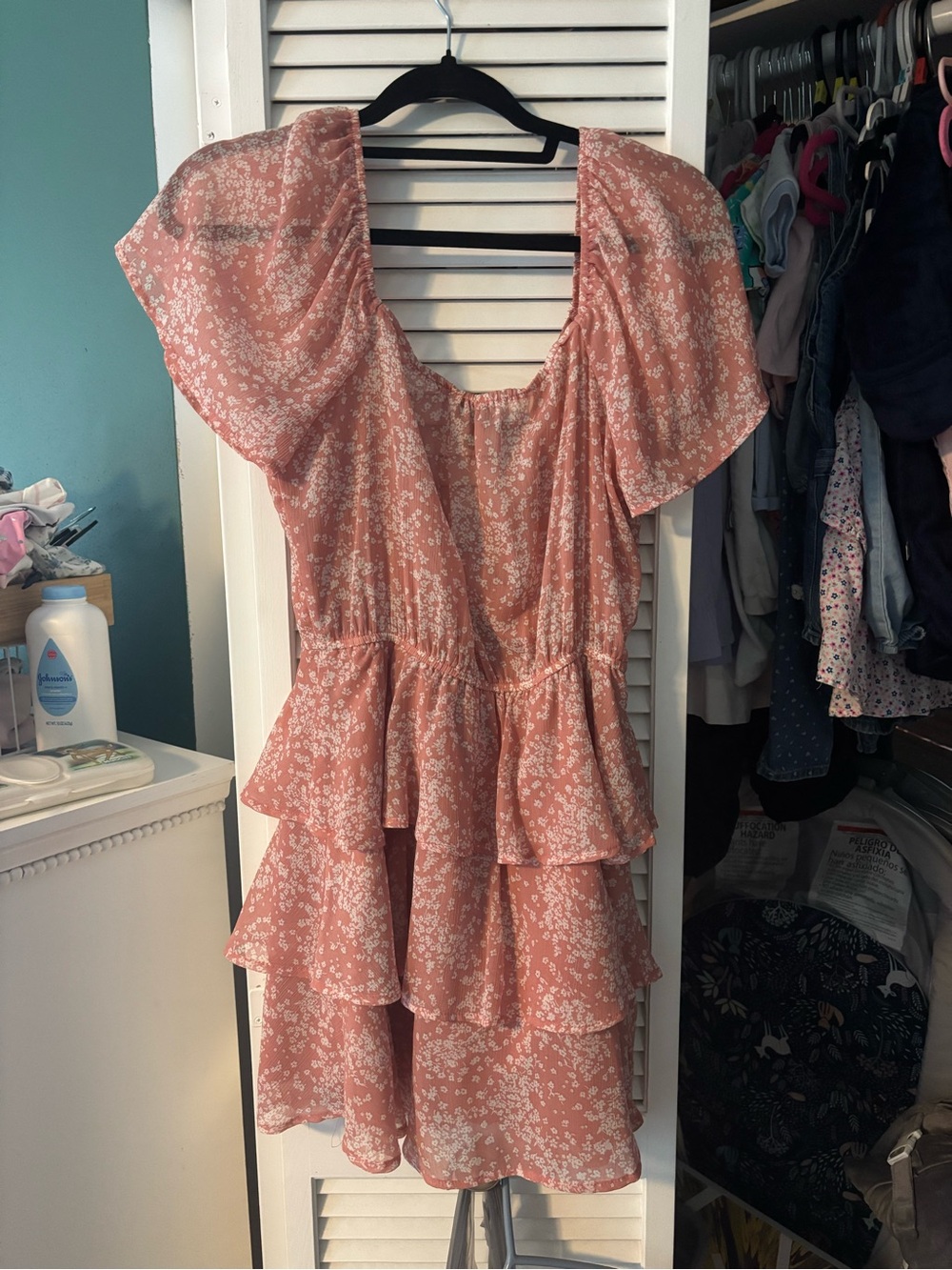 Francesca's Collections Dusty Rose Floral Tiered Wrap Dress - Picture 2 of 2